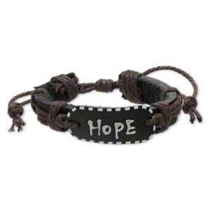 Handmade Leather Hope Affirmation Bracelet Black Brown White Adjustable